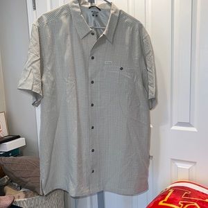 Men’s Columbia tan shirt ,sleeved button down shirt, sz Large, comfy, outdoorsy